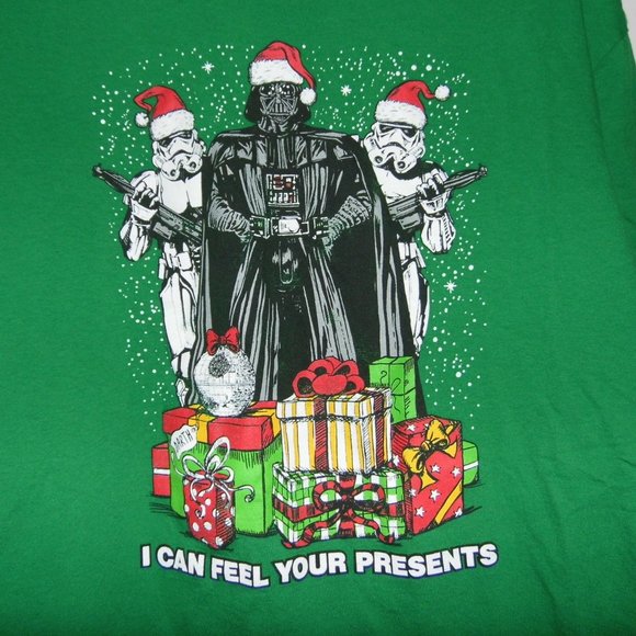 STAR WARS Christmas "I Can Feel Your Presents" Green T-Shirt Mens Size 2X